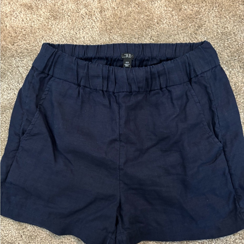 J. Crew High Waist Linen Navy Shorts